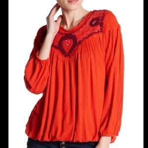 Free People Begonia Embroidered Top Size Medium